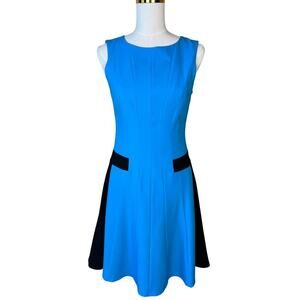 Calvin Klein Dress Blue Sleeveless Fit and Flare Colorblock Sheath Size 2